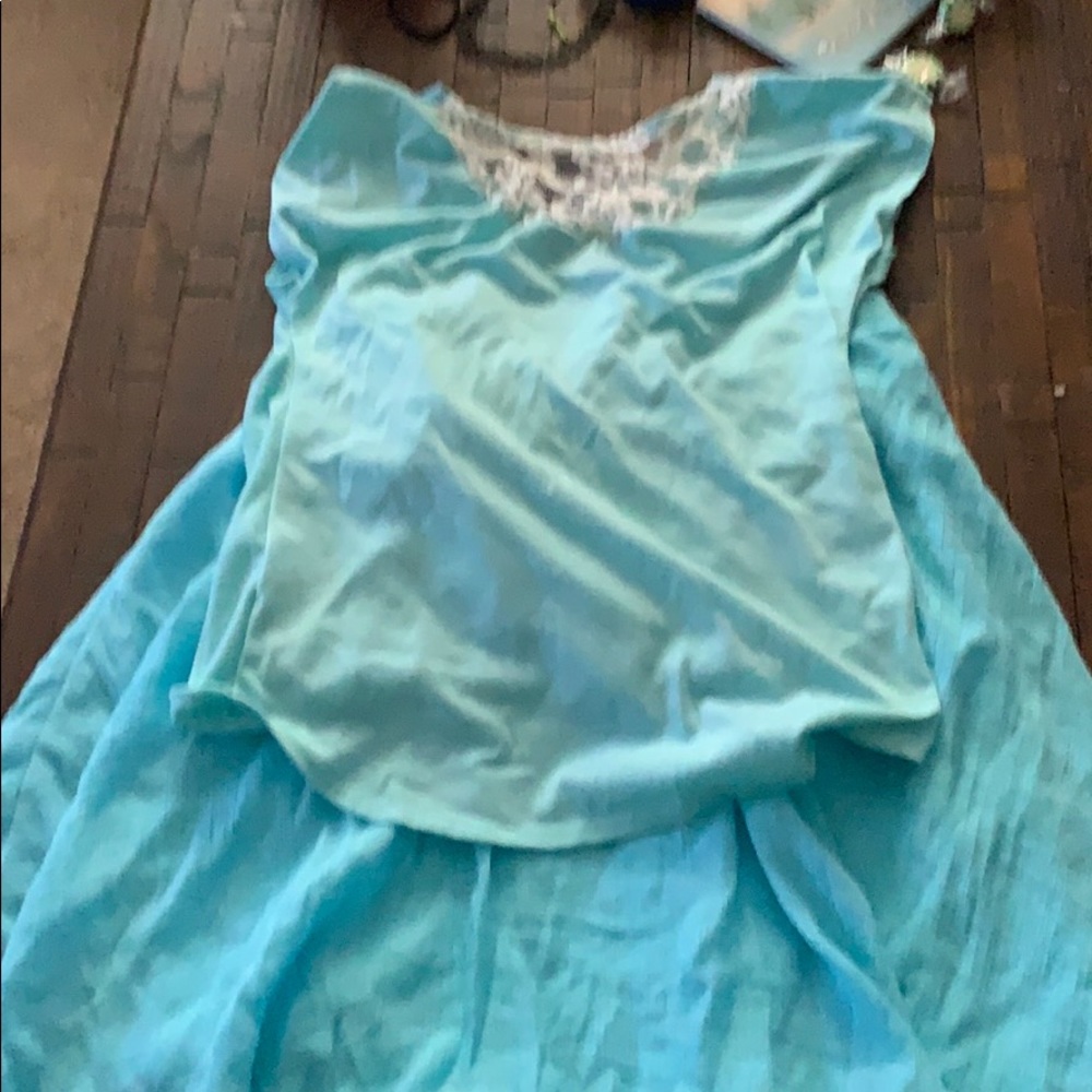 Light blue skirt and shirt size L 14 girls